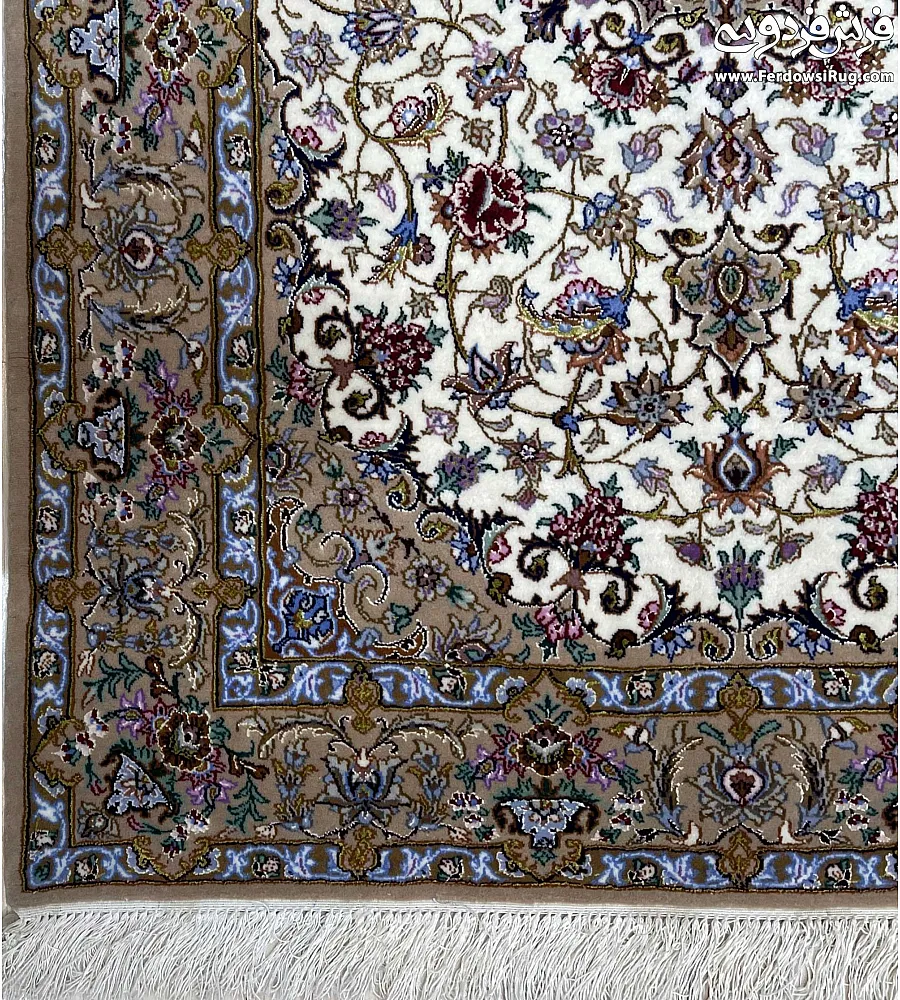 Handmade Isfahan rug, 1.5 meters, featuring intricate Toranj design, crafted with premium materials for timeless elegance.