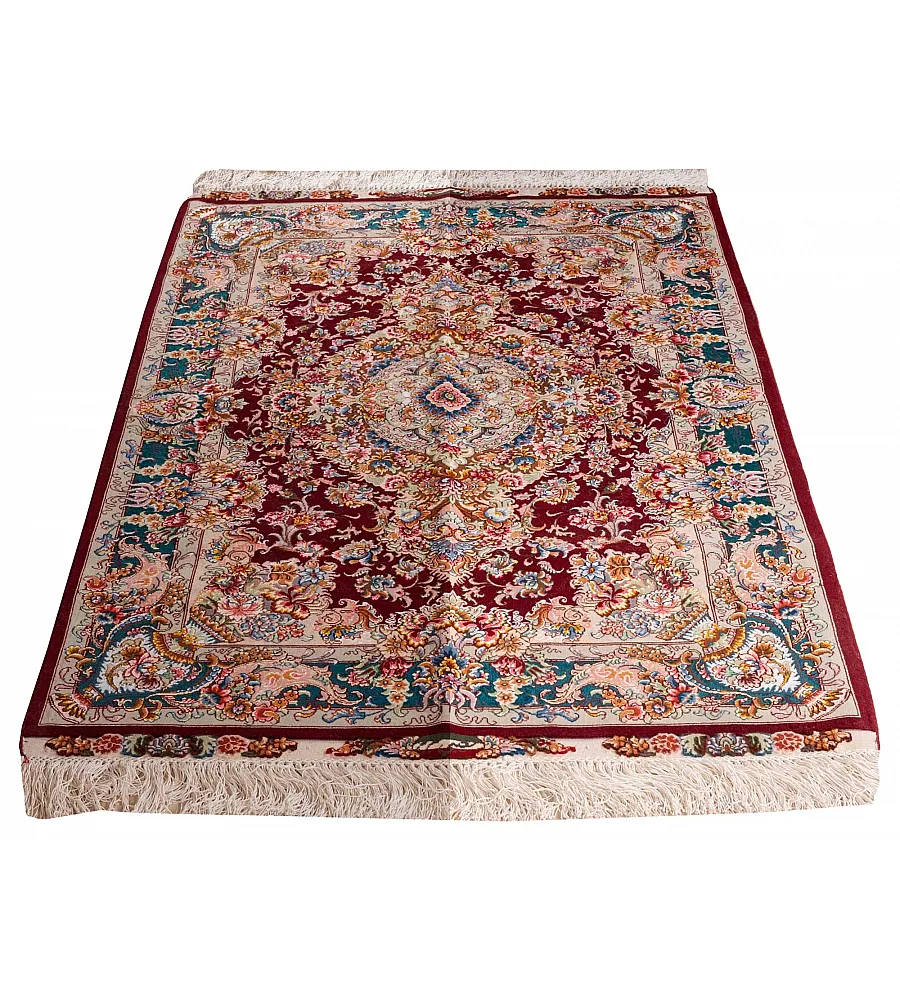 فرش دستباف ذرع نیم طرح خطیبی رنگ شرابی با حاشیه سبز مناسب دکوراسیون کلاسیک و سنتی ساخت تبریز