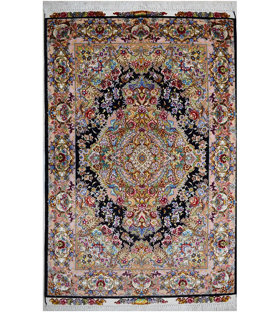 فرش دستباف ذرع و نیم طرح خطیبی مشکی تولید تبریز با کیفیت بالا مناسب دکوراسیون کلاسیک و مدرن