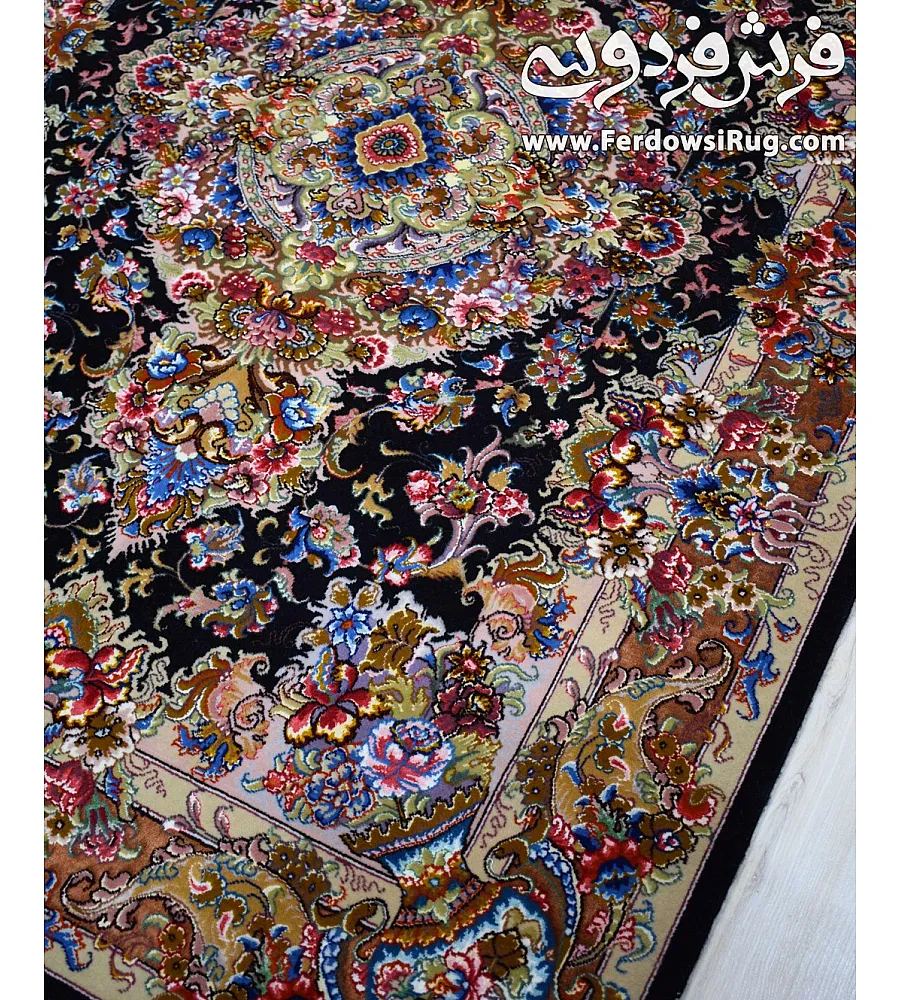 فرش دستباف ذرع و نیم خطیبی طرح گلدانی بافت تبریز کیفیت بالا مناسب دکوراسیون کلاسیک