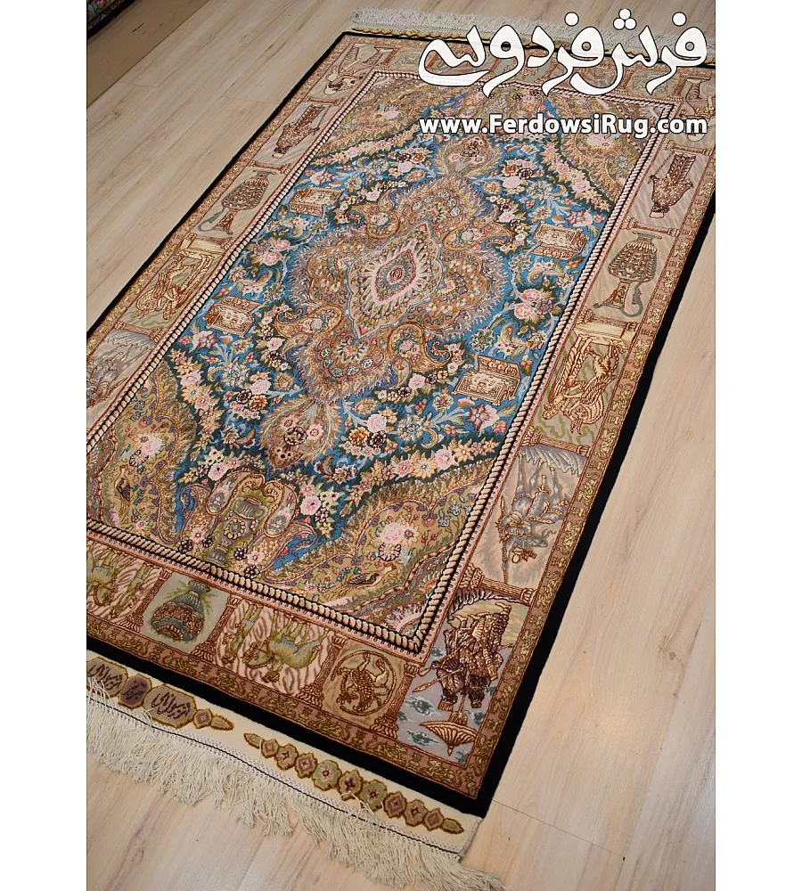 فرش دستباف ذرع نیم طرح نامی تبریز با رنگ های گرم و نقوش اصیل مناسب دکوراسیون سنتی و مدرن