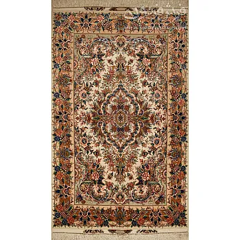 فرش ذرع و نیم دستباف طرح خطیبی کف ابریشم بافت تبریز