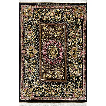 Handwoven carpet Zar and Nim Masoumi entirely silk woven Qom