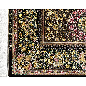 Handwoven carpet Zar and Nim Masoumi entirely silk woven Qom