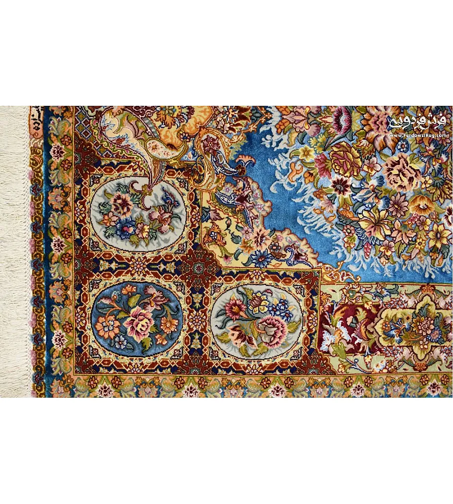 Handwoven Tabriz carpet with intricate zar pattern and minimalist half-floor design, crafted for elegance and durability.