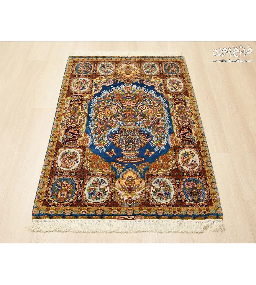 Handwoven Tabriz carpet with intricate zar pattern and minimalist half-floor design, crafted for elegance and durability.