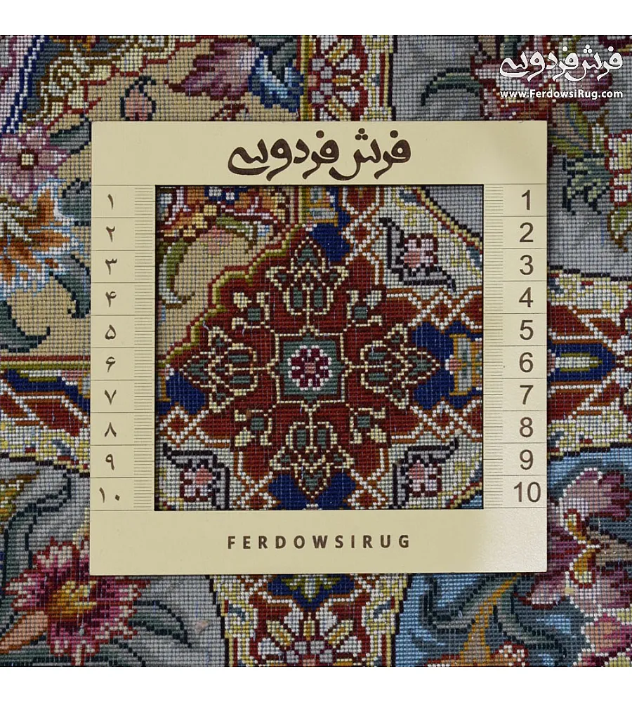 Handwoven Tabriz carpet with intricate zar pattern and minimalist half-floor design, crafted for elegance and durability.