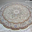 فرش دستباف دایره تبریز طرح نامی قطر ۲.۵ متر رنگ لاکی با نقش اصیل ایرانی مناسب دکوراسیون سنتی و مدرن
