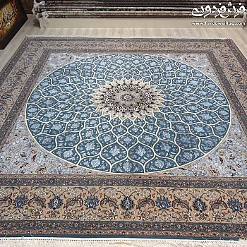 فرش دستباف مربع ۳×۳ متر شیخ صفی بافت اصفهان